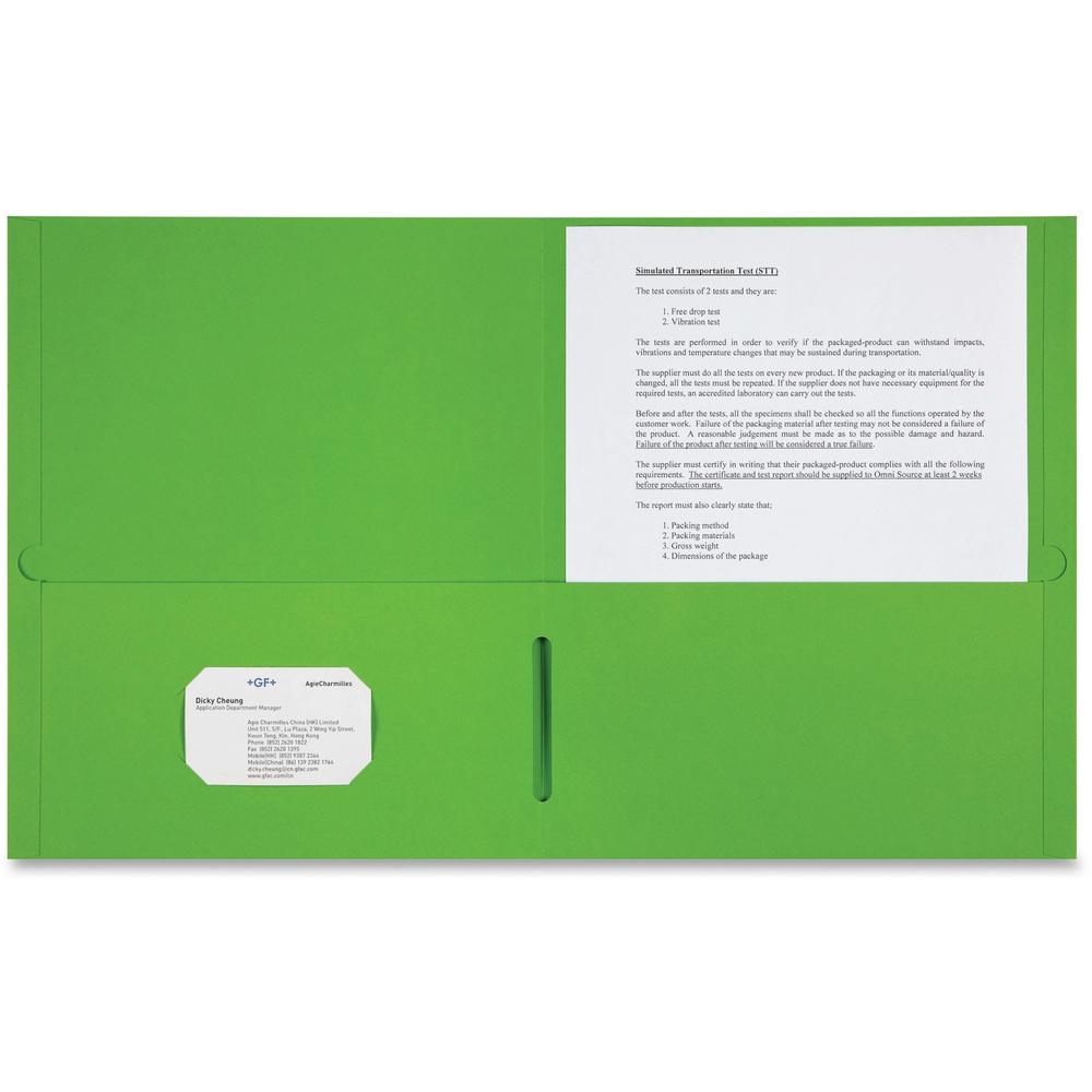 Sparco Letter Pocket Folder - 8 1/2" x 11" - 2 Internal Pocket(s) - Leatherette Paper - Apple Green - 25 / Box. Picture 1