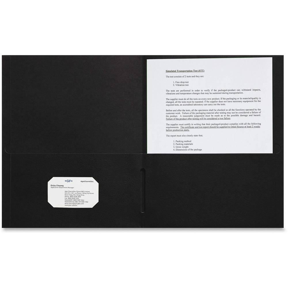 Sparco Letter Pocket Folder - 8 1/2" x 11" - 2 Internal Pocket(s) - Leatherette Paper - Black - 25 / Box. The main picture.