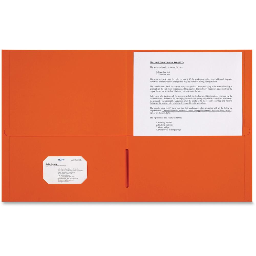Sparco Letter Pocket Folder - 8 1/2" x 11" - 2 Internal Pocket(s) - Orange - 25 / Box. Picture 1