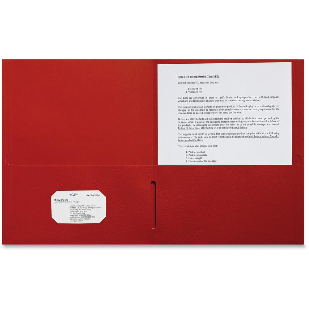 Sparco Letter Pocket Folder - 8 1/2" x 11" - 2 Internal Pocket(s) - Red - 25 / Box. Picture 1