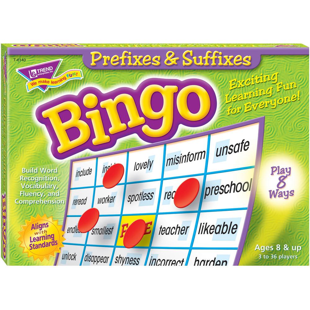 Trend Prefixes and Suffixes Bingo Game - Educational - 3 to 36 Players - 1 Each. Picture 1