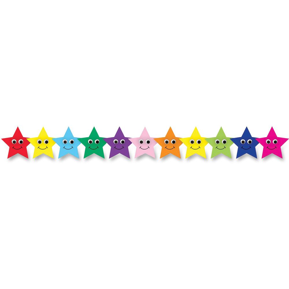 Hygloss Colorful Happy Stars Border Strips - Damage Resistant, Durable, Long Lasting - 36" Height x 3" Width - Assorted - 12 / Pack. The main picture.