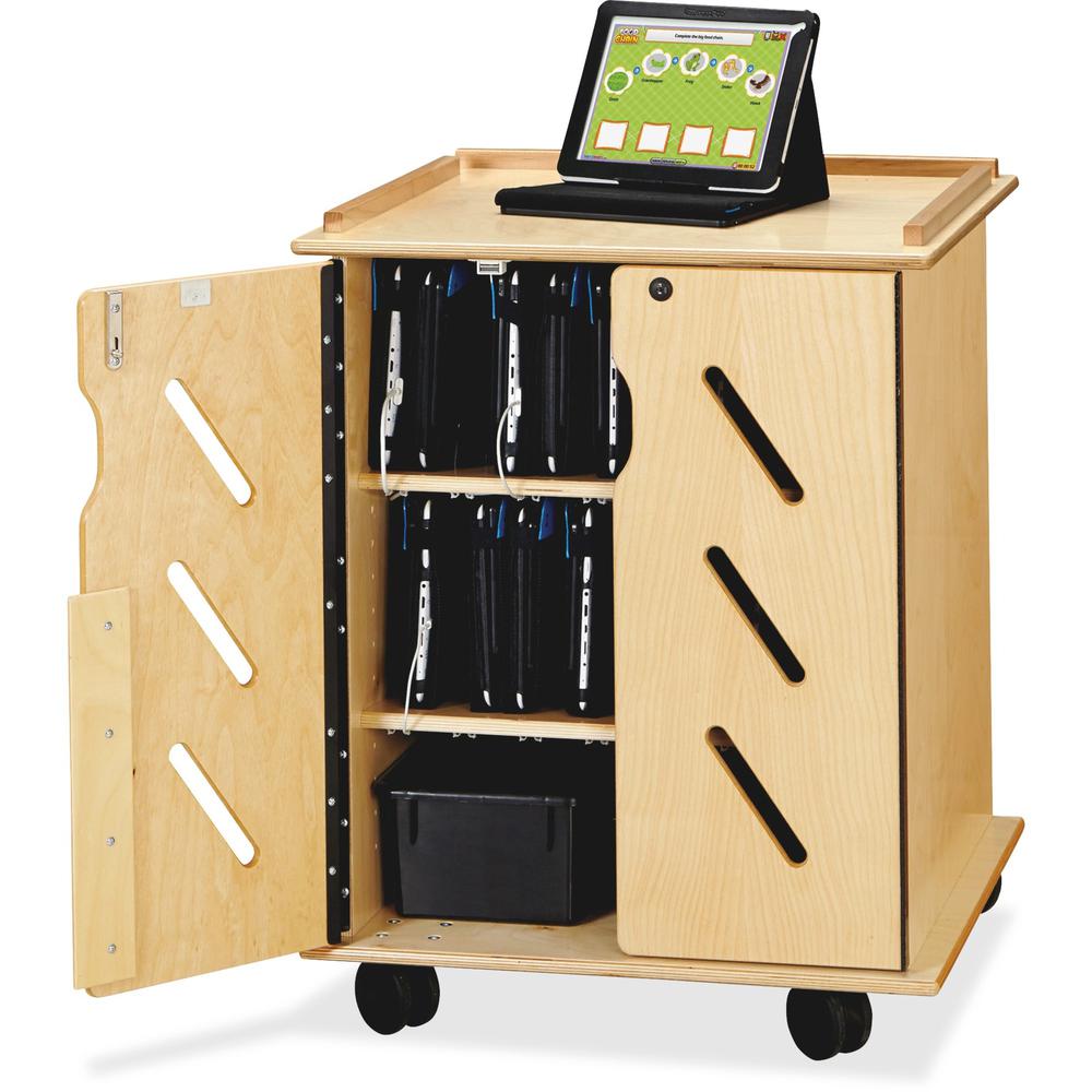 Jonti-Craft Laptop/Tablet Storage Cart - x 24" Width x 23" Depth x 30" Height - Woodgrain - For 32 Devices - 1 Each. Picture 1