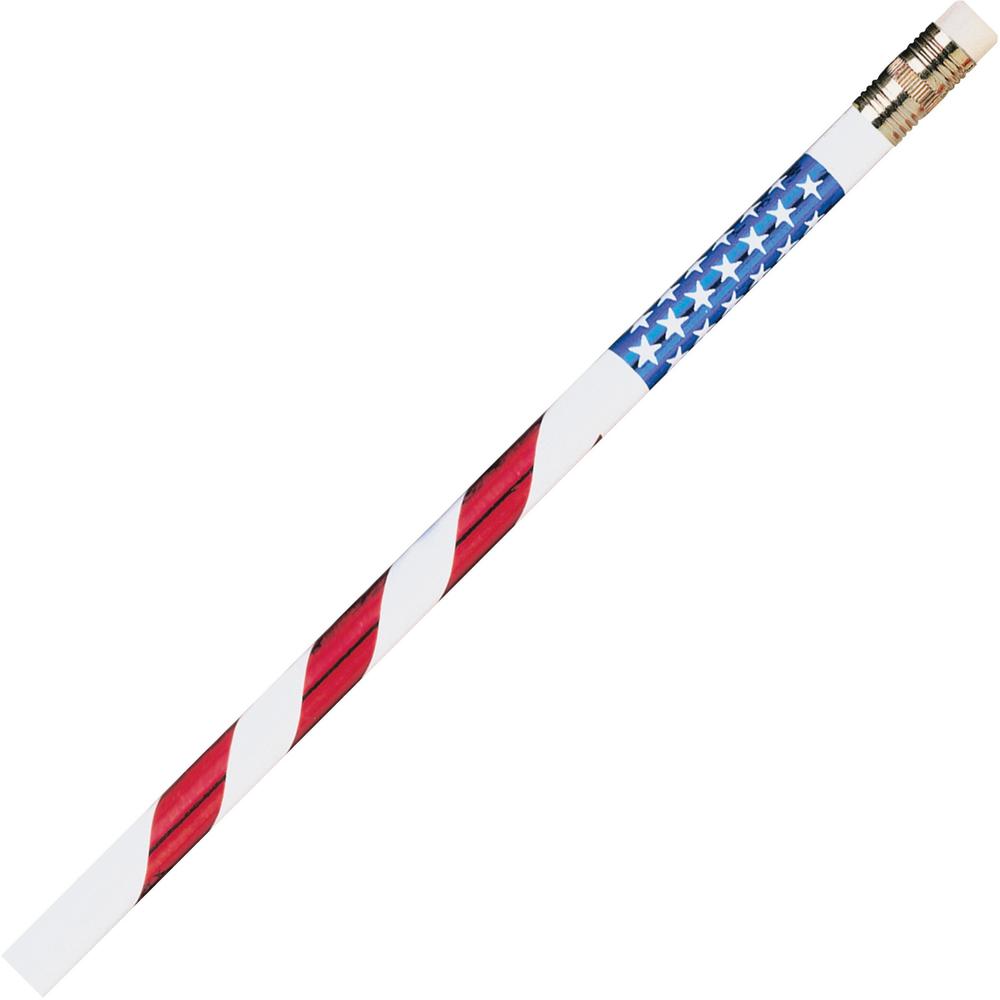 Moon Products Stars & Stripes Themed Pencils - #2 Lead - Red, White, Blue Barrel - 1 Dozen. Picture 1