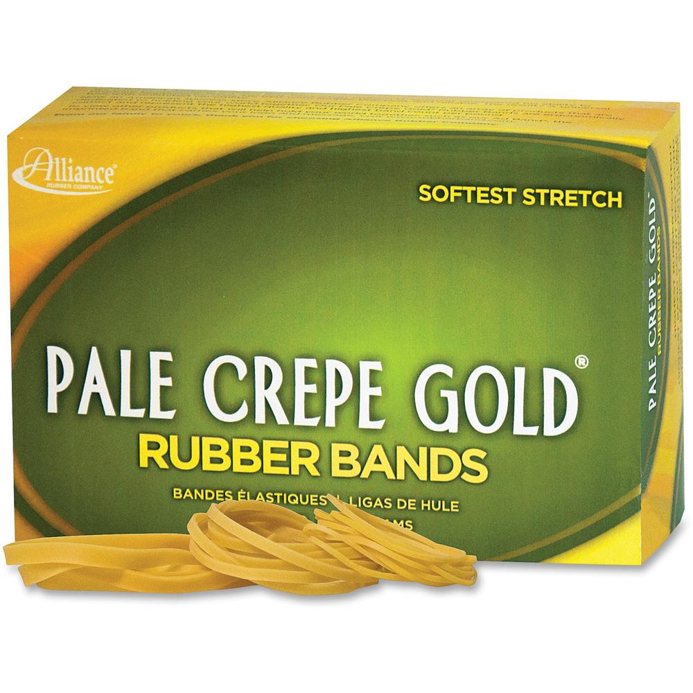 Alliance Rubber 20545 Pale Crepe Gold Rubber Bands - Size #54 - Assorted Sizes - Golden Crepe - 1 lb Box. Picture 1