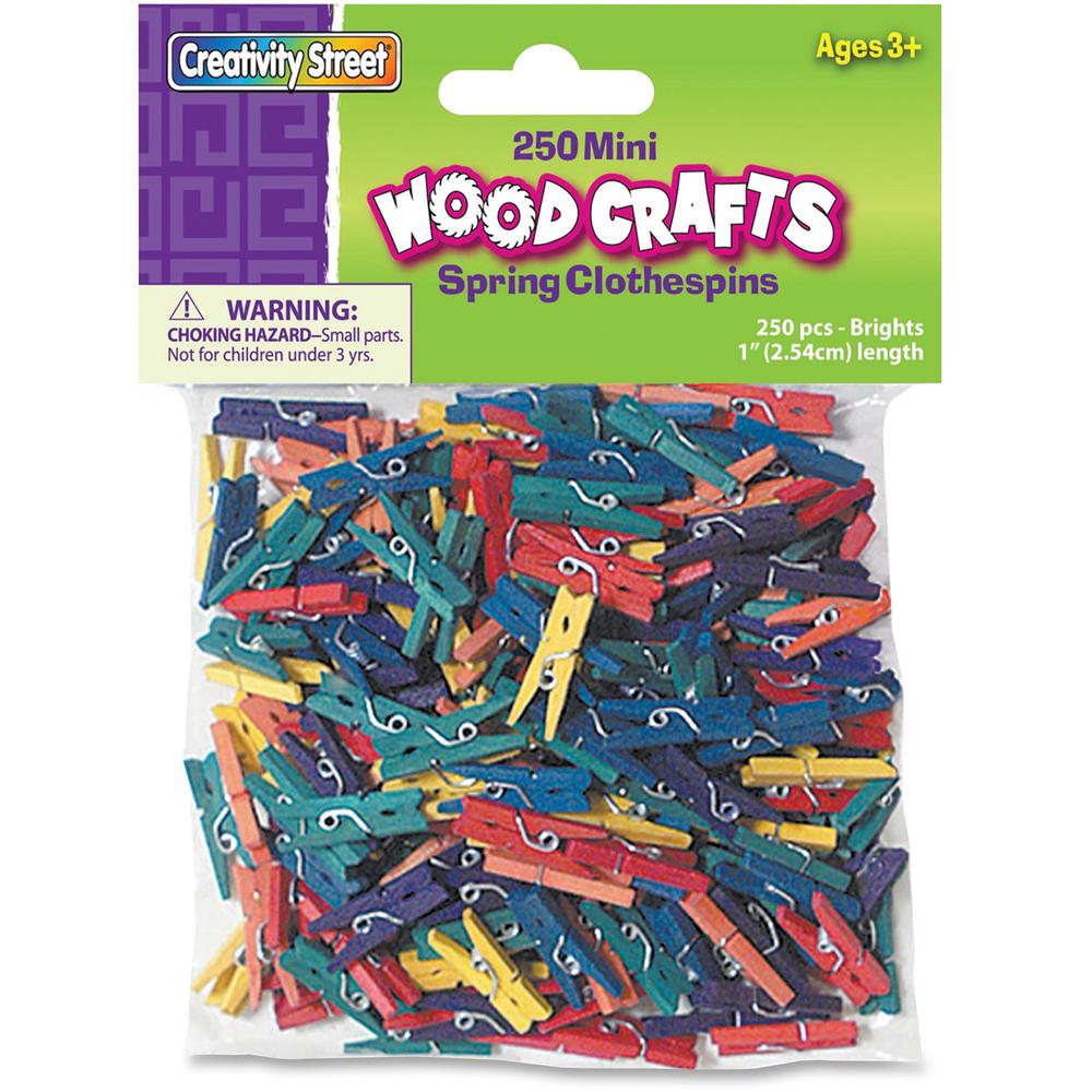 Creativity Street WoodCrafts Bright Mini Clothespins - Mini - 1" Length x 1.5" Width - for Artwork - 250 / Pack - Assorted - Wood. Picture 1