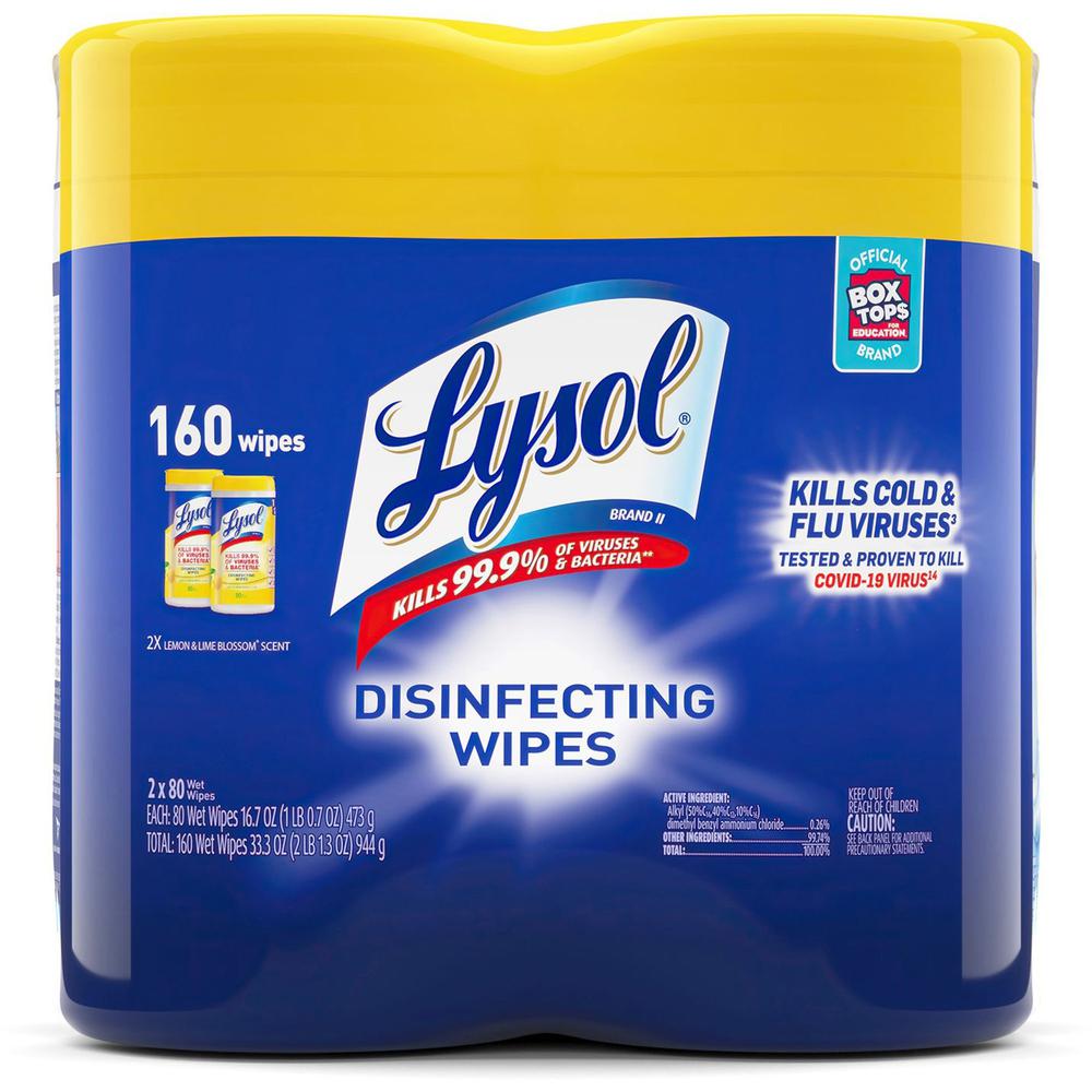 Lysol Disinfecting Wipes - Wipe - Lemon Lime Scent - 80 / Canister - 2 / Pack - White. The main picture.