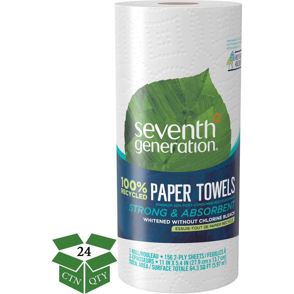 Seventh Generation 100% Recycled Paper Towels - 2 Ply - 156 Sheets/Roll - White - 24 / Carton. Picture 1