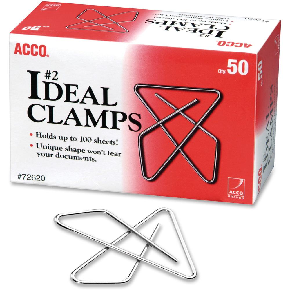 ACCO Ideal Clamps - No. 2 - 100 Sheet Capacity - for Office, Home, School, Document, Paper - Sturdy, Tear Resistant, Bend Resistant, Flex Resistant - 150 / Pack - Silver. Picture 1