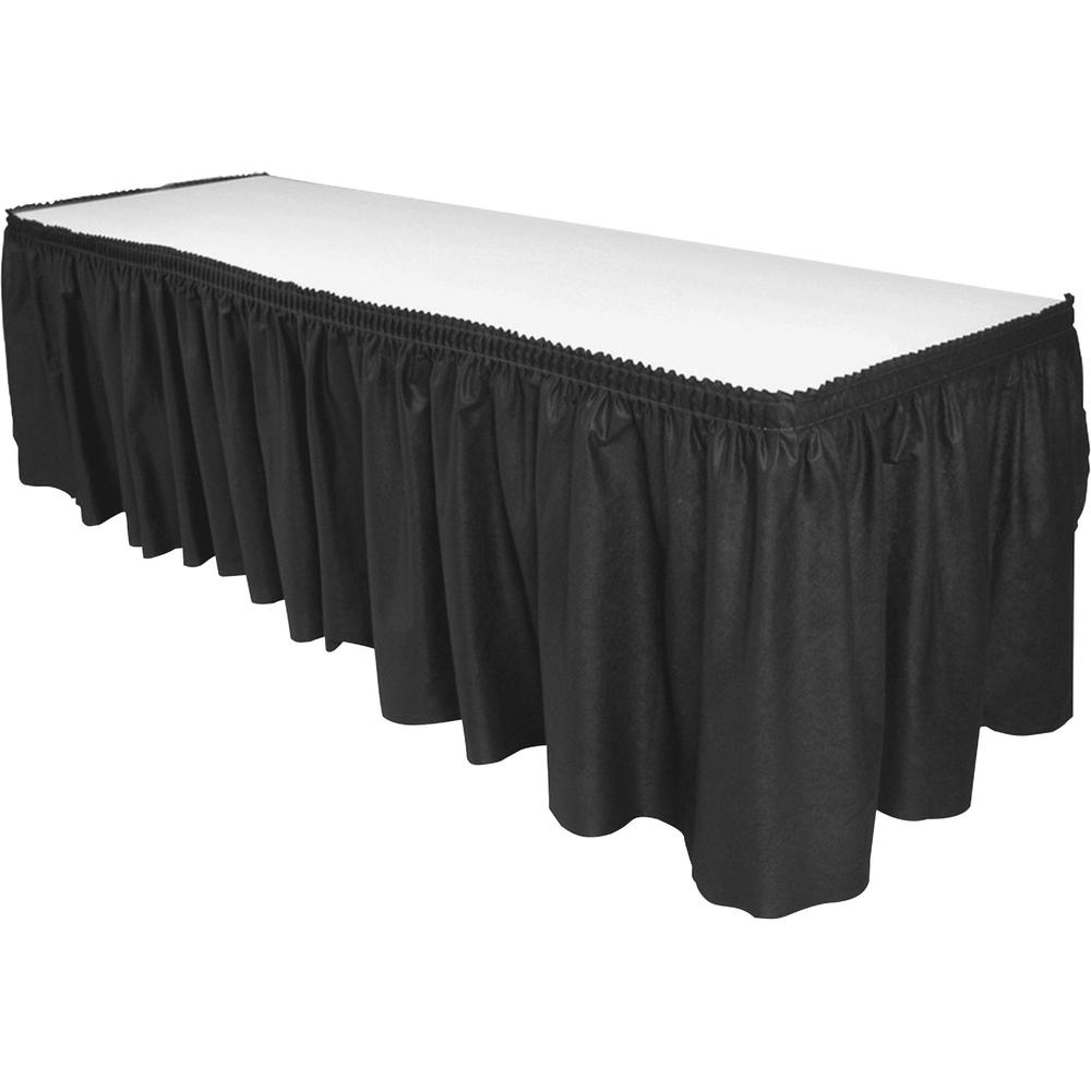 Genuine Joe Nonwoven Table Skirts - 14 ft Length x 29" Width - Adhesive Backing - Polyester - Black - 6 / Carton. The main picture.