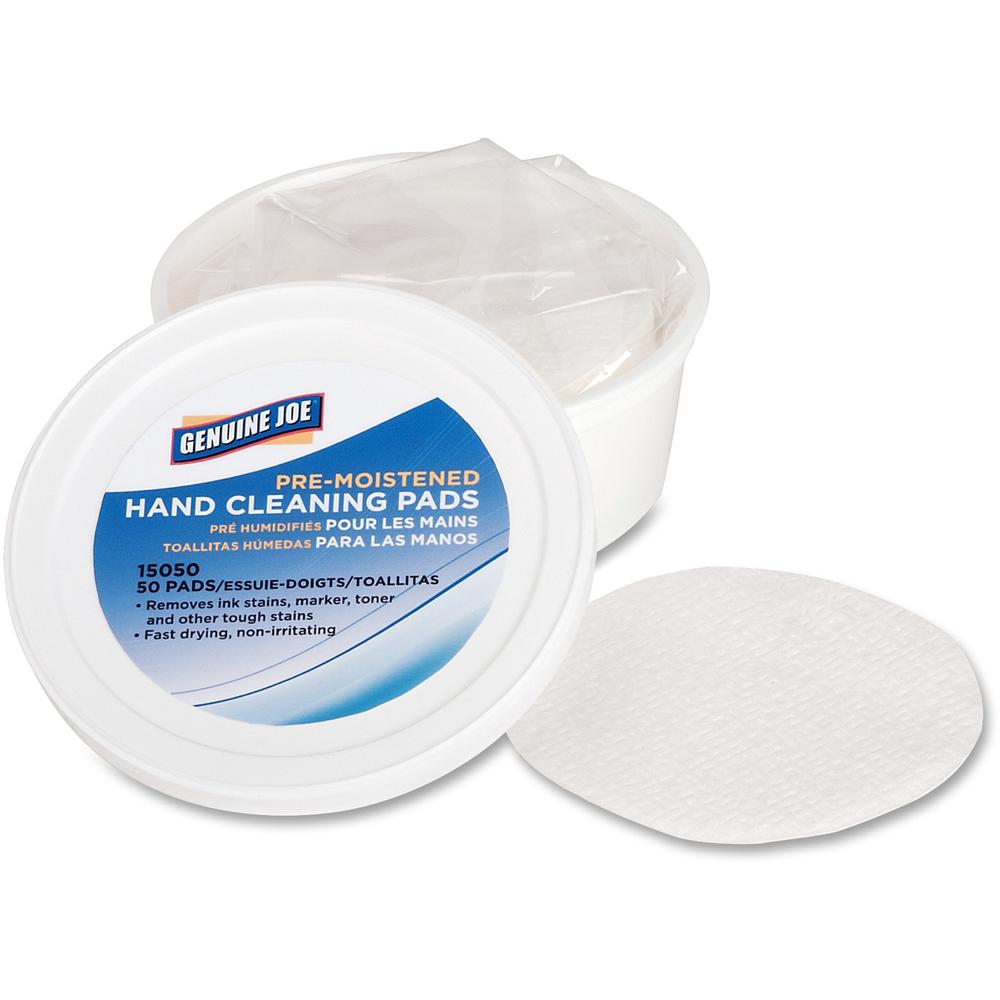 Genuine Joe Pre-moistened Hand Cleaning Pads - 3" Roll Diameter - White - 50 Per Pack - 72 / Carton. Picture 1