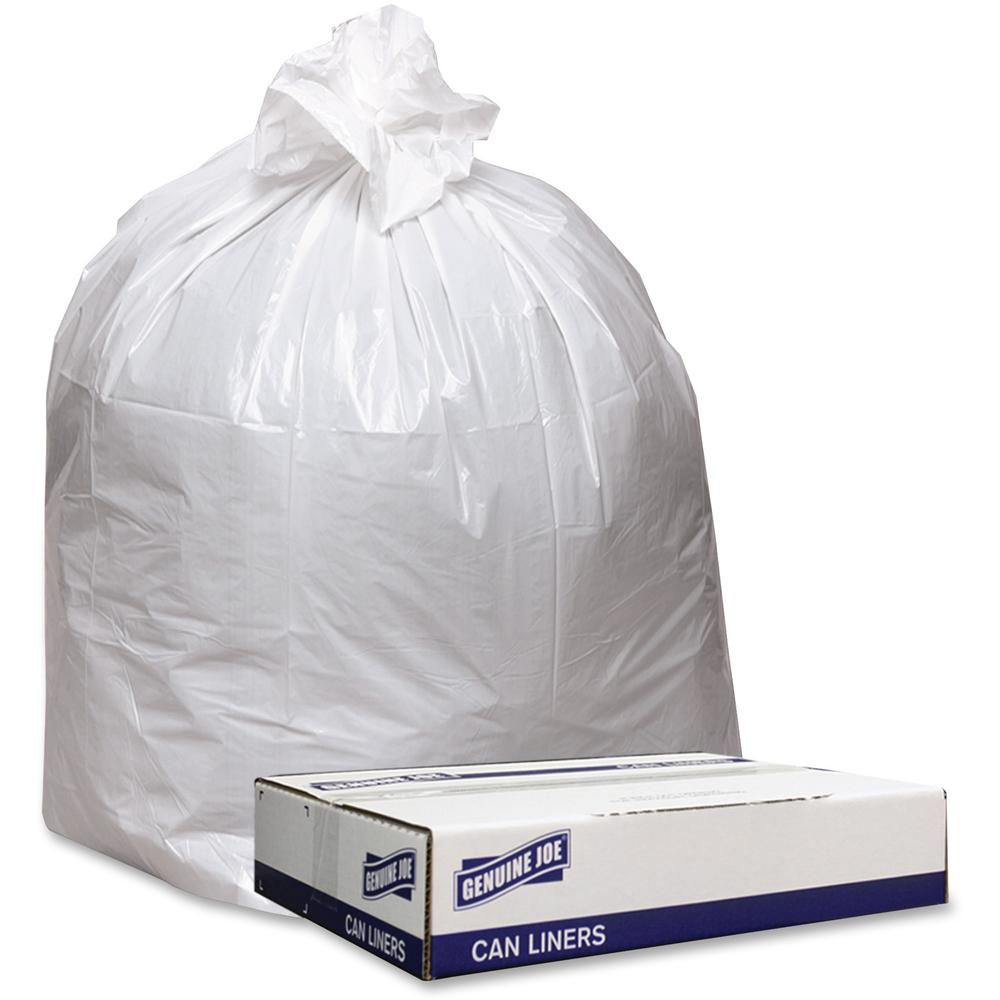 Genuine Joe Low Density White Can Liners - 33 gal Capacity - 33" Width x 39" Length - 0.90 mil (23 Micron) Thickness - Low Density - White - 100/Carton - Industrial Trash - Recycled. Picture 1