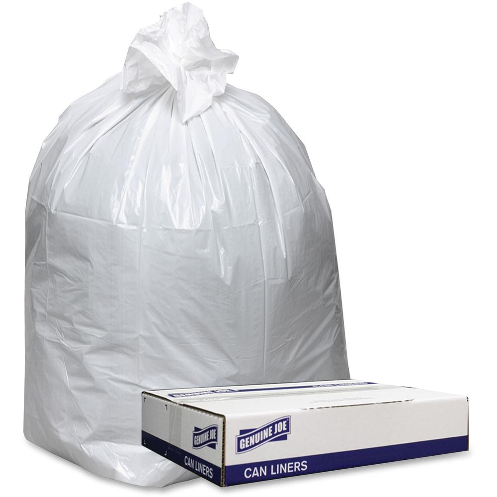 Genuine Joe Low Density White Can Liners - 60 gal Capacity - 38" Width x 58" Length - 0.90 mil (23 Micron) Thickness - Low Density - White - 100/Carton - Can, Waste Disposal - Recycled. Picture 1