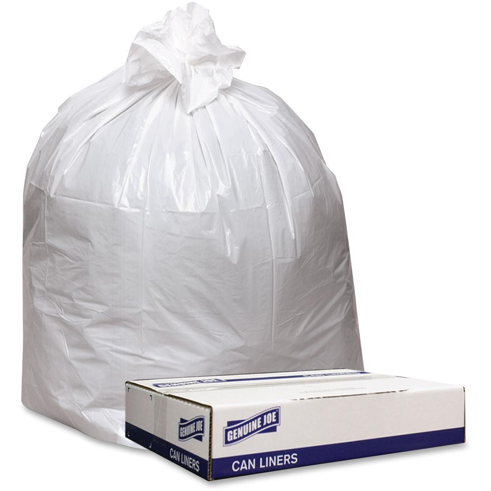 Genuine Joe Low Density White Can Liners - 45 gal Capacity - 40" Width x 46" Length - 0.90 mil (23 Micron) Thickness - Low Density - White - 100/Carton - Industrial Trash - Recycled. Picture 1