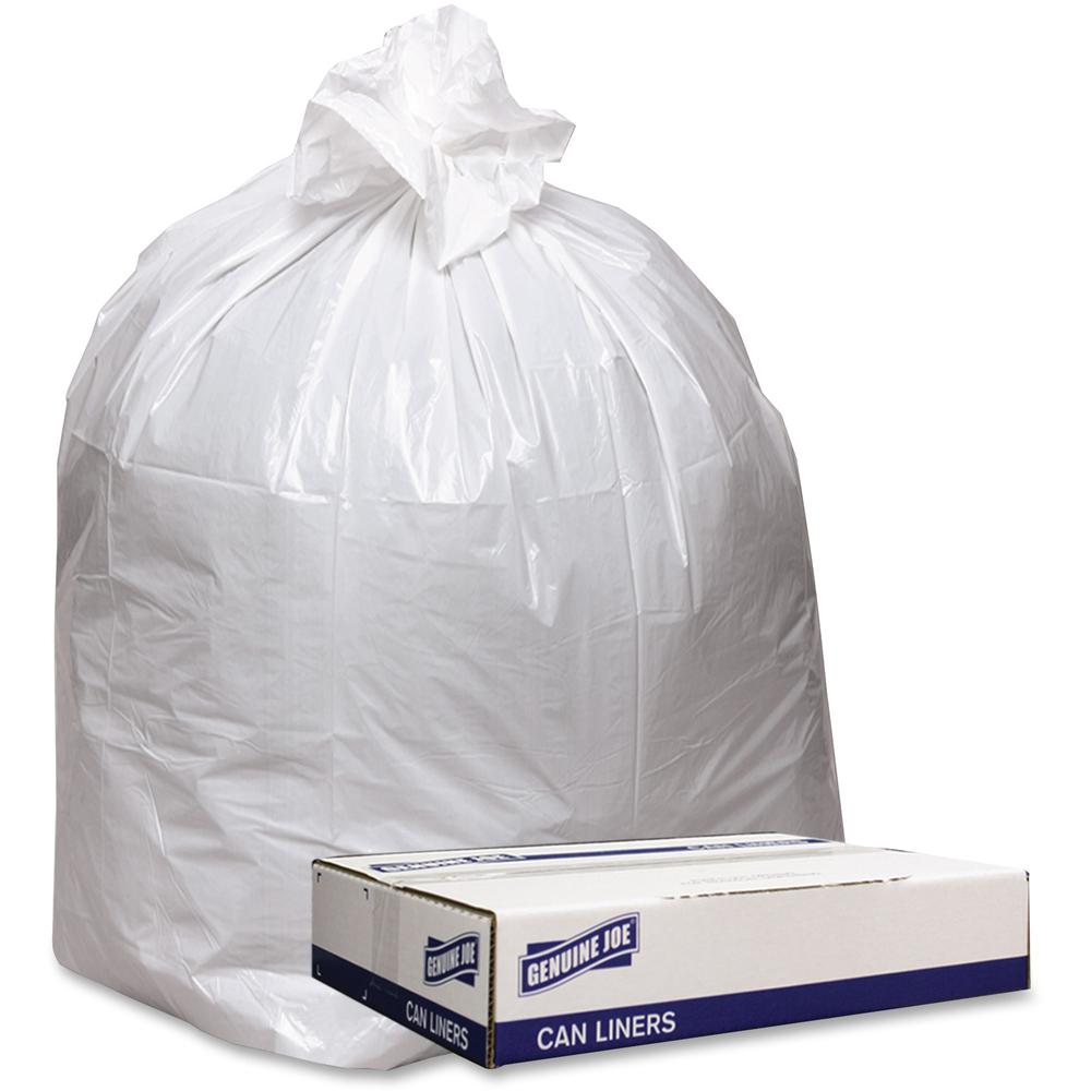 Genuine Joe Low Density White Can Liners - 56 gal Capacity - 43" Width x 47" Length - 0.90 mil (23 Micron) Thickness - Low Density - White - 100/Carton - Industrial Trash - Recycled. Picture 1