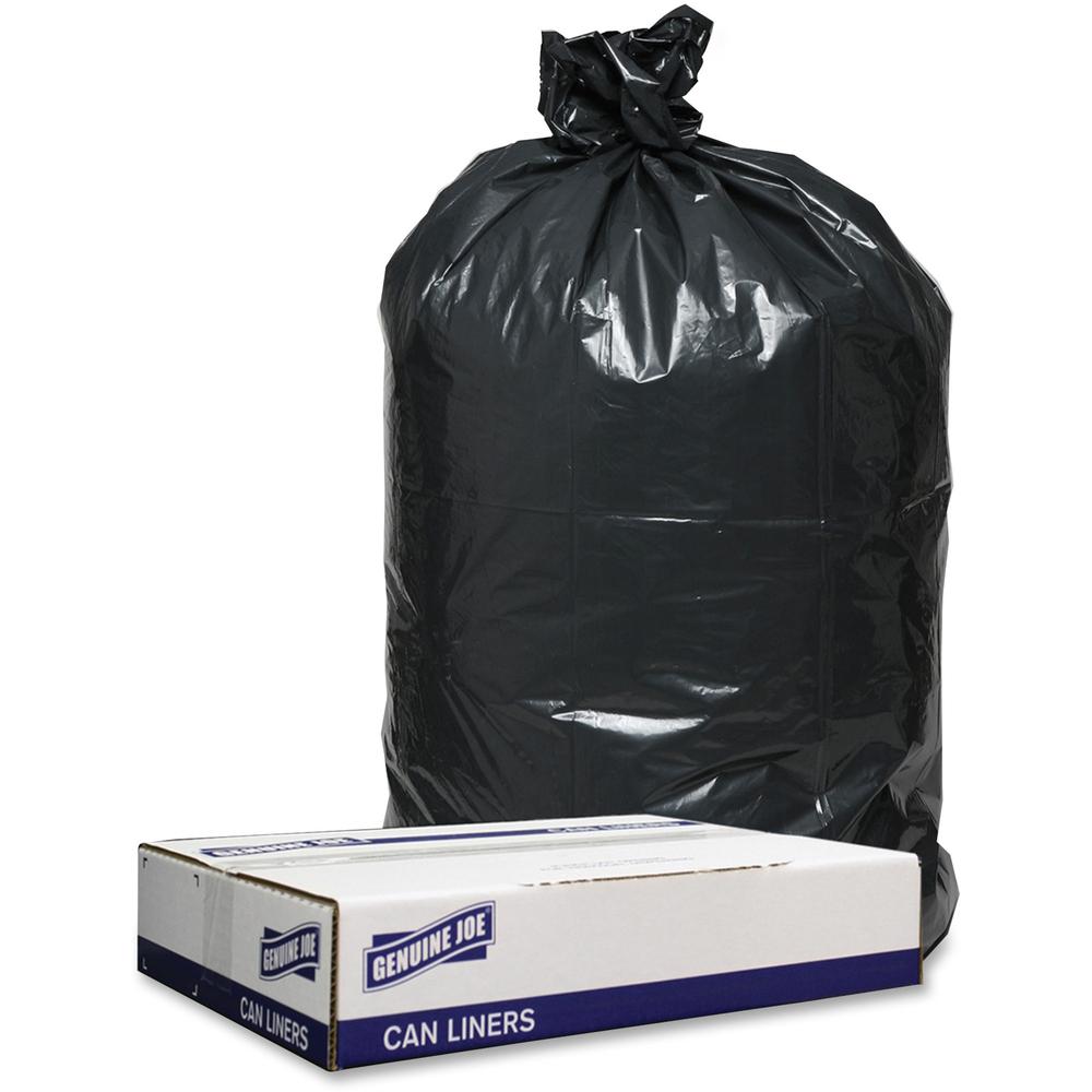 Genuine Joe Low Density Black Can Liners - 33 gal Capacity - 33" Width x 39" Length - 1.20 mil (30 Micron) Thickness - Low Density - Black - 100/Carton - Can - Recycled. Picture 1