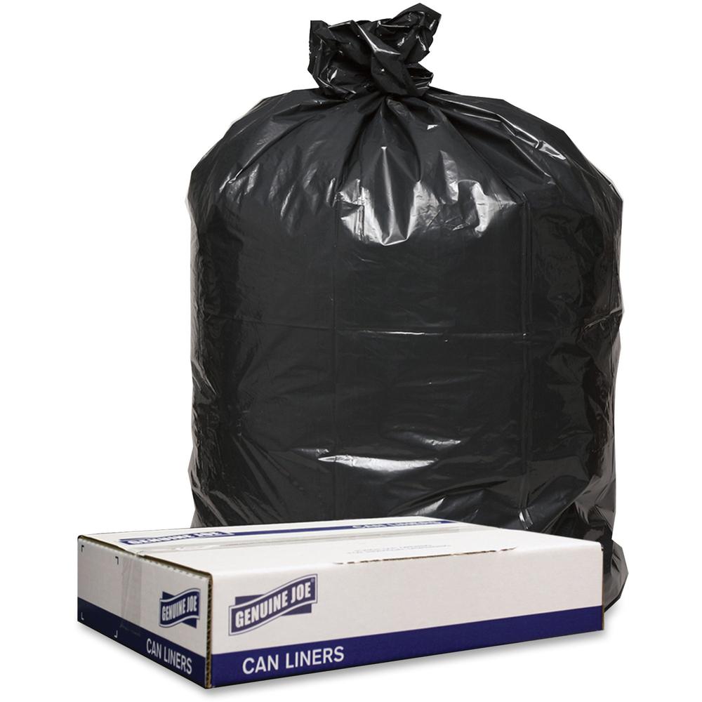 Genuine Joe Low Density Black Can Liners - 56 gal Capacity - 43" Width x 47" Length - 1.20 mil (30 Micron) Thickness - Low Density - Black - 100/Carton - Can - Recycled. Picture 1