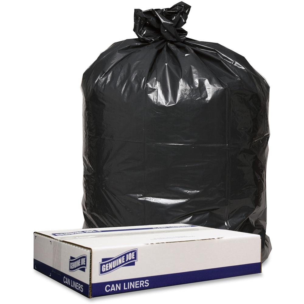 Genuine Joe Low Density Black Can Liners - 43" Width x 47" Length - 1.60 mil (41 Micron) Thickness - Low Density - Black - 100/Carton - Can - Recycled. Picture 1
