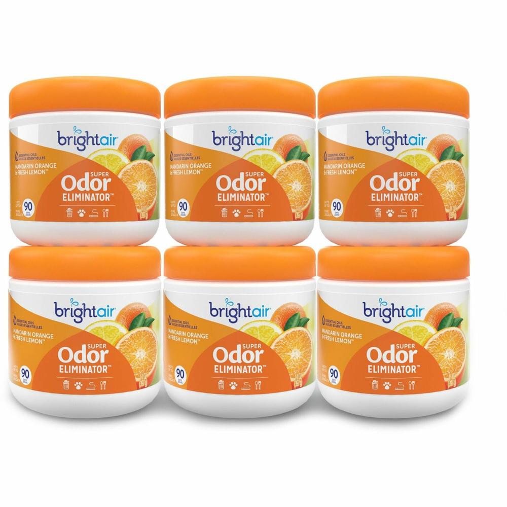 Bright Air Super Odor Eliminator Air Freshener - 14 fl oz (0.4 quart) - Fresh Lemon, Mandarin Orange - 60 Day - 6 / Carton. Picture 1