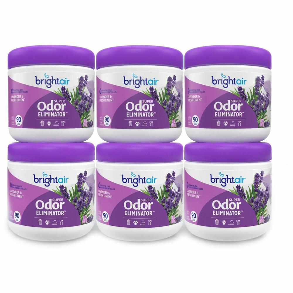 Bright Air Super Odor Eliminator Air Freshener - 14 fl oz (0.4 quart) - Fresh Linen, Lavender - 60 Day - 6 / Carton. Picture 1