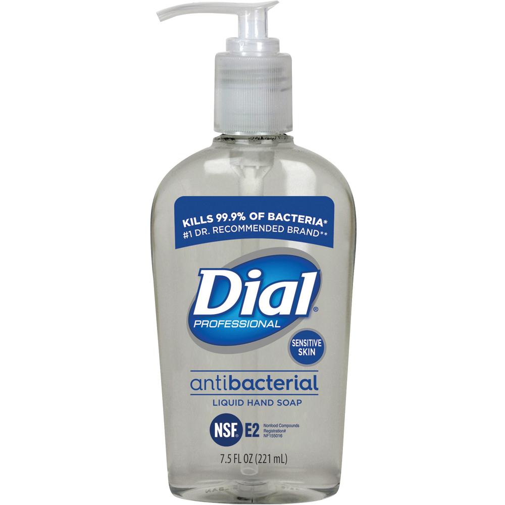 Dial Sensitive Skin Antibacterial Liquid Hand Soap - 7.5 fl oz (221.8 mL) - Pump Bottle Dispenser - Hand, Skin - Clear - 12 / Carton. Picture 1
