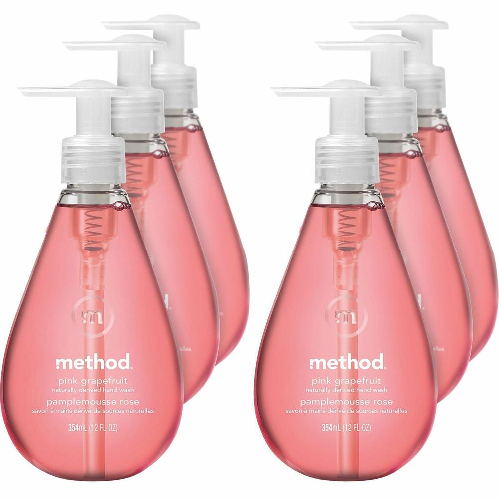 Method Gel Hand Soap - Pink Grapefruit ScentFor - 12 fl oz (354.9 mL) - Pump Bottle Dispenser - Hand - Pink - Non-toxic, Triclosan-free - 6 / Carton. Picture 1