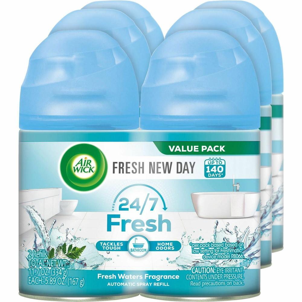 Air Wick Freshmatic Air Freshener Spray Refill - Aerosol - 5.90 oz - Fresh Waters - 60 Day - 3 / Carton - Odor Neutralizer. Picture 1