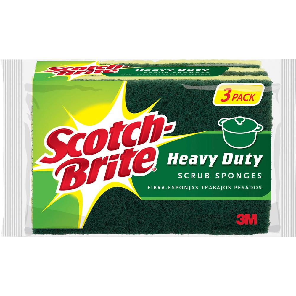 Scotch-Brite Heavy-Duty Scrub Sponges - 2.8" Height x 4.5" Width x 4.5" Length x 590 mil Thickness - 8/Carton - Yellow, Green. Picture 1