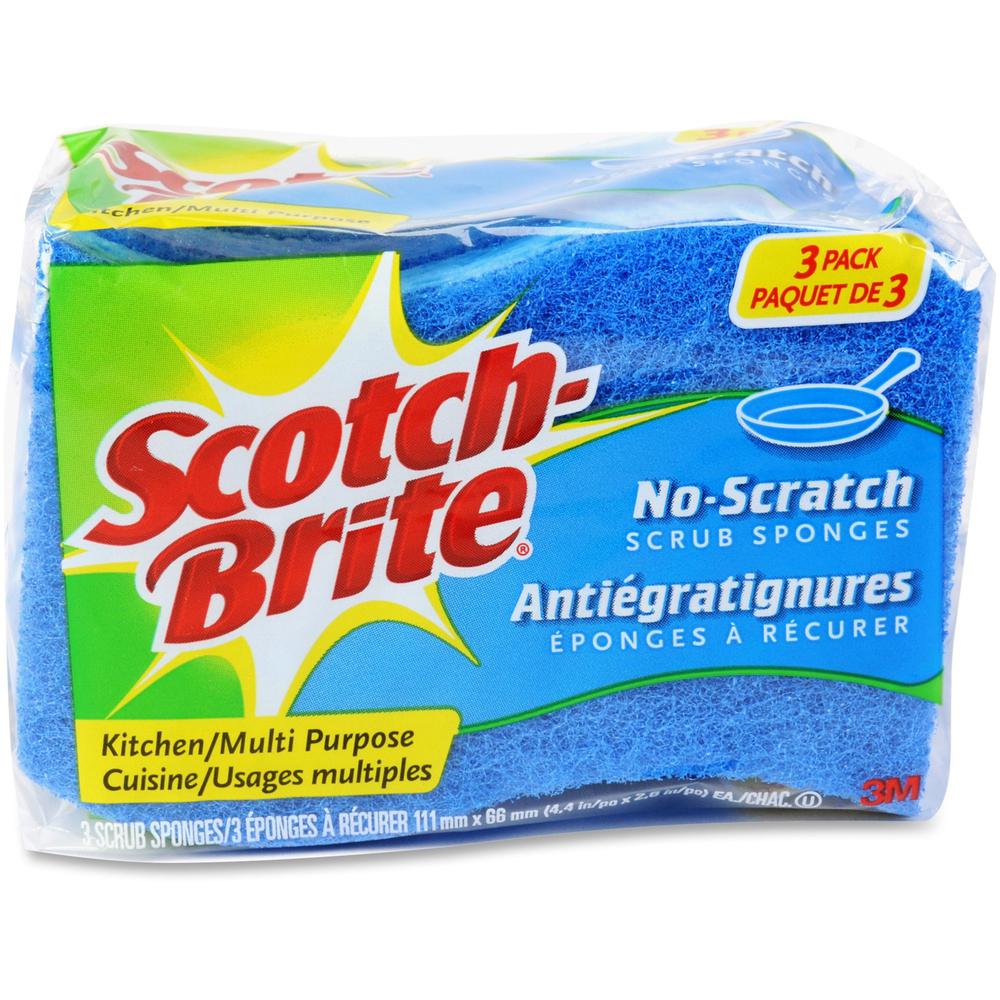 Scotch-Brite No Scratch Scrub Sponges - 2.8" Height x 4.5" Width x 4.5" Length x 590 mil Thickness - 8/Carton - Blue. Picture 1