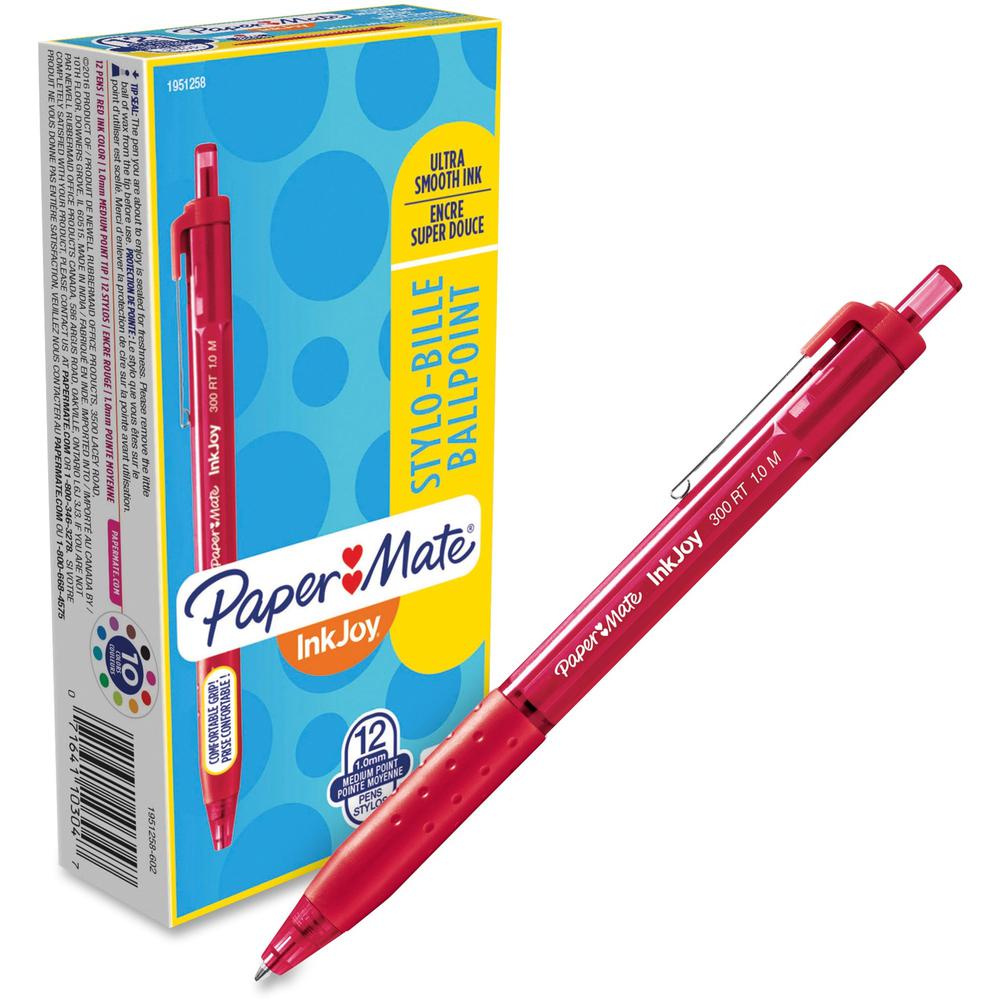 Paper Mate Inkjoy 300 RT Ballpoint Pens - 1 mm Pen Point Size - Retractable - Red - Red Barrel - 1 Dozen. Picture 1