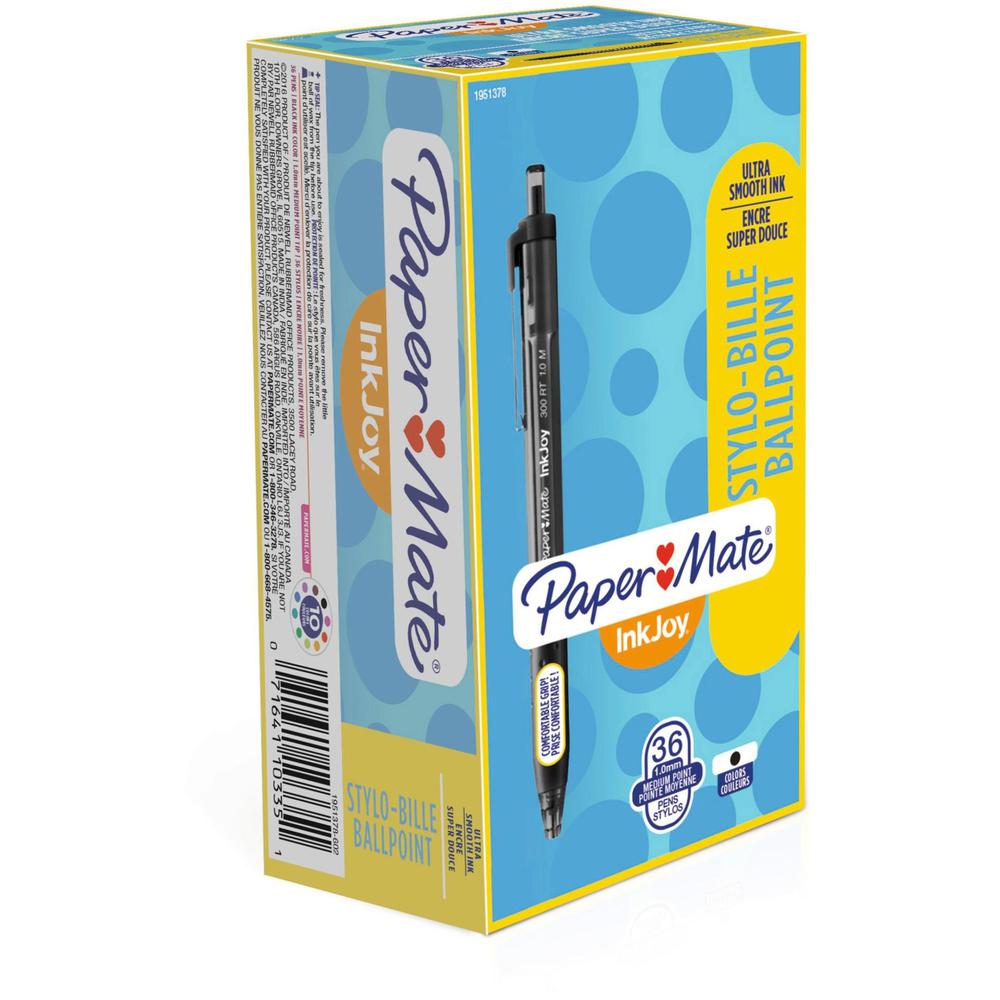 Paper Mate Inkjoy 300 RT Ballpoint Pens - 1 mm Pen Point Size - Retractable - Black - Black Barrel - 36 / Pack. Picture 1