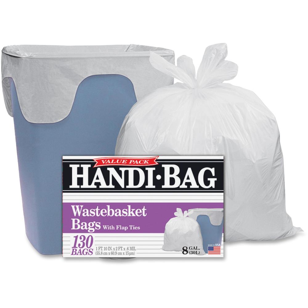 Berry Handi-Bag Wastebasket Bags - Small Size - 8 gal Capacity - 21.50" Width x 24" Length - 0.60 mil (15 Micron) Thickness - White - Hexene Resin - 6/Carton - 130 Per Box - Home, Office. Picture 1