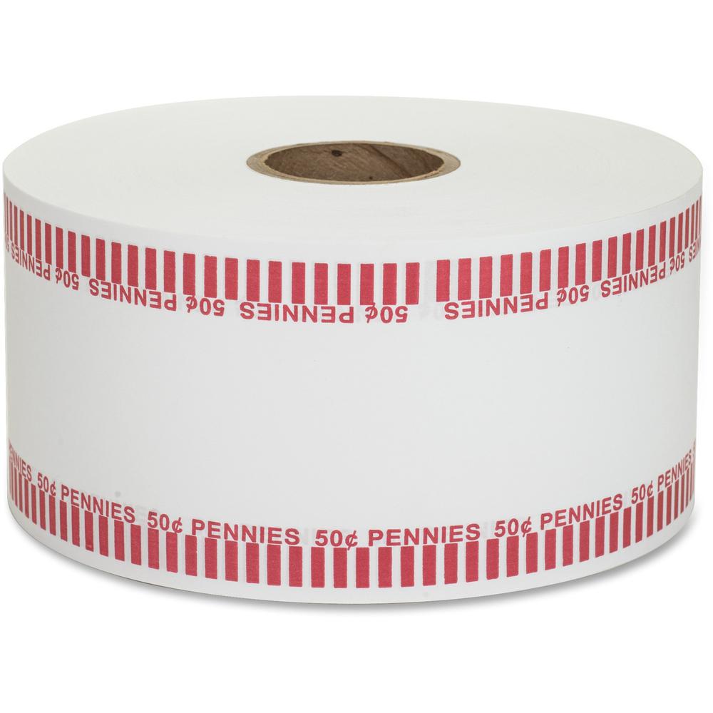 PAP-R Color-coded Coin Machine Wrappers - 1000 ft Length - 1900 Wrap(s)Total $0.50 in 50 Coins of 1¢ Denomination - 15 lb Basis Weight - Kraft - Red, White - 1900 / Roll. Picture 1