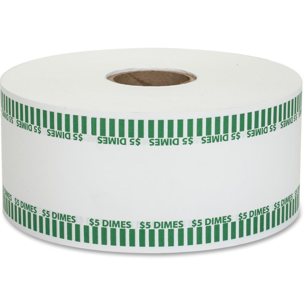 PAP-R Color-coded Coin Machine Wrappers - 1000 ft Length - 1900 Wrap(s)Total $5.0 in 50 Coins of 10¢ Denomination - 15 lb Basis Weight - Kraft - Green, White - 1900 / Roll. Picture 1