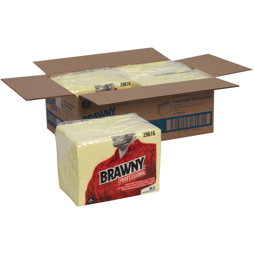 Brawny&reg; Professional Disposable Dusting Cloths - Wipe - 17" Width x 24" Length - 200 / Carton - Yellow. The main picture.
