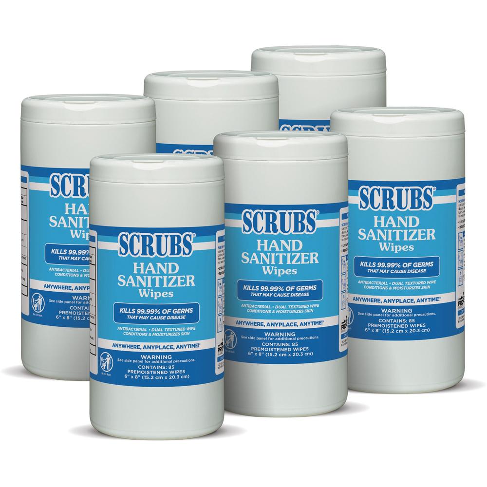 SCRUBS Hand Sanitizer Wipes - Blue, White - 85 Per Canister - 6 / Carton. Picture 1