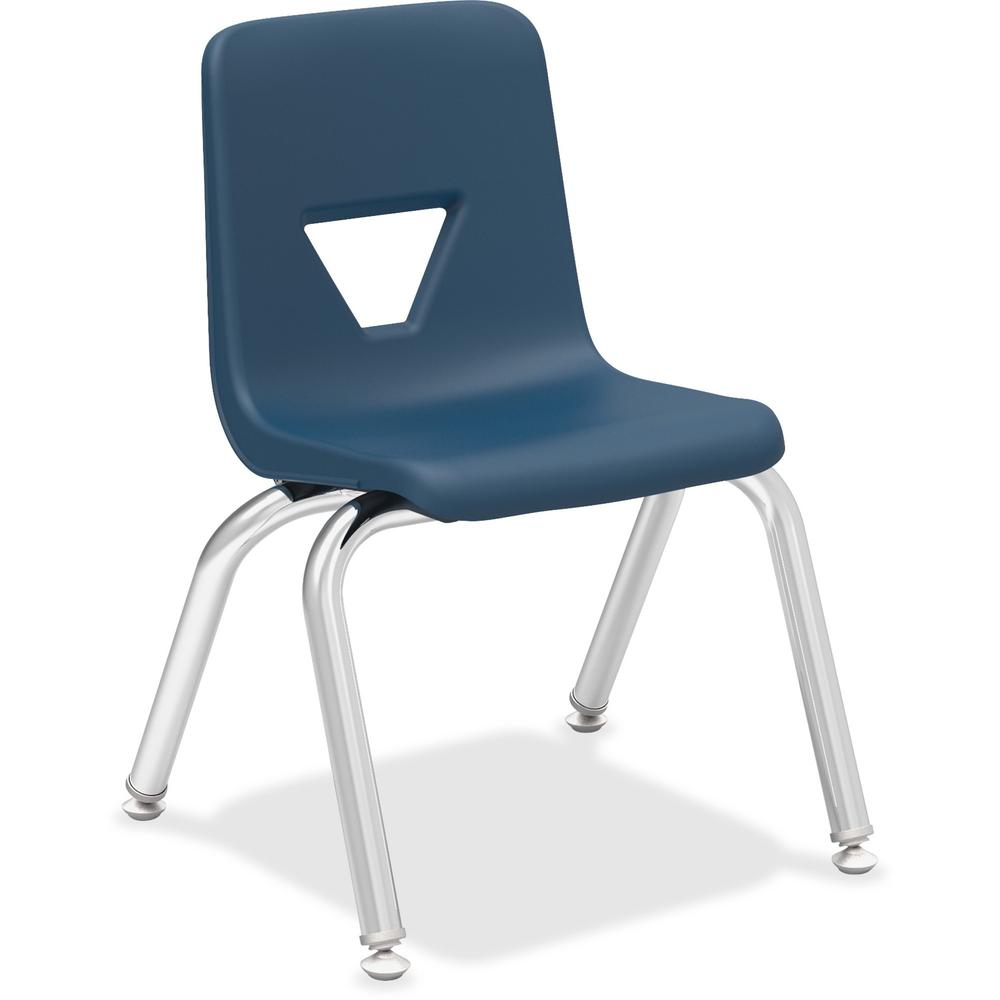 Lorell 12" Seat-height Stacking Student Chairs - Four-legged Base - Navy - Polypropylene - 4 / Carton. Picture 1