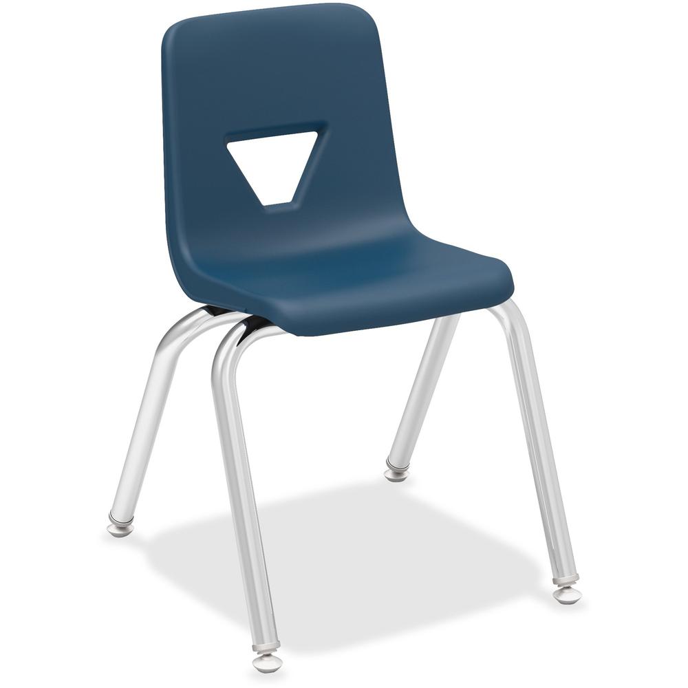 Lorell 14" Seat-height Student Stack Chairs - Four-legged Base - Navy - Polypropylene - 4 / Carton. Picture 1