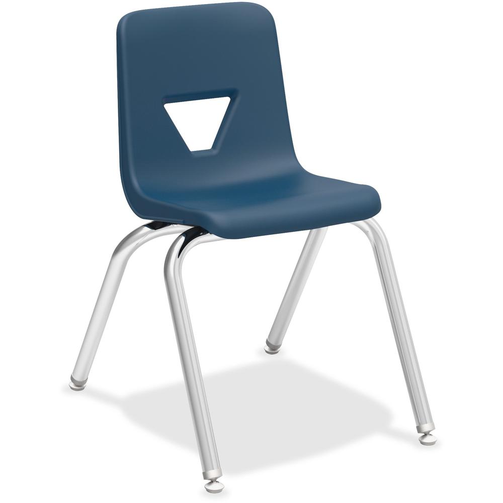 Lorell 16" Seat-height Student Stack Chairs - Four-legged Base - Navy - Polypropylene - 4 / Carton. Picture 1