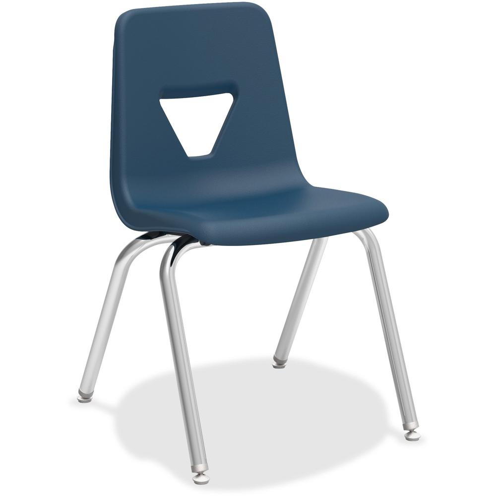 Lorell 18" Seat-height Student Stack Chairs - Four-legged Base - Navy - Polypropylene - 4 / Carton. Picture 1