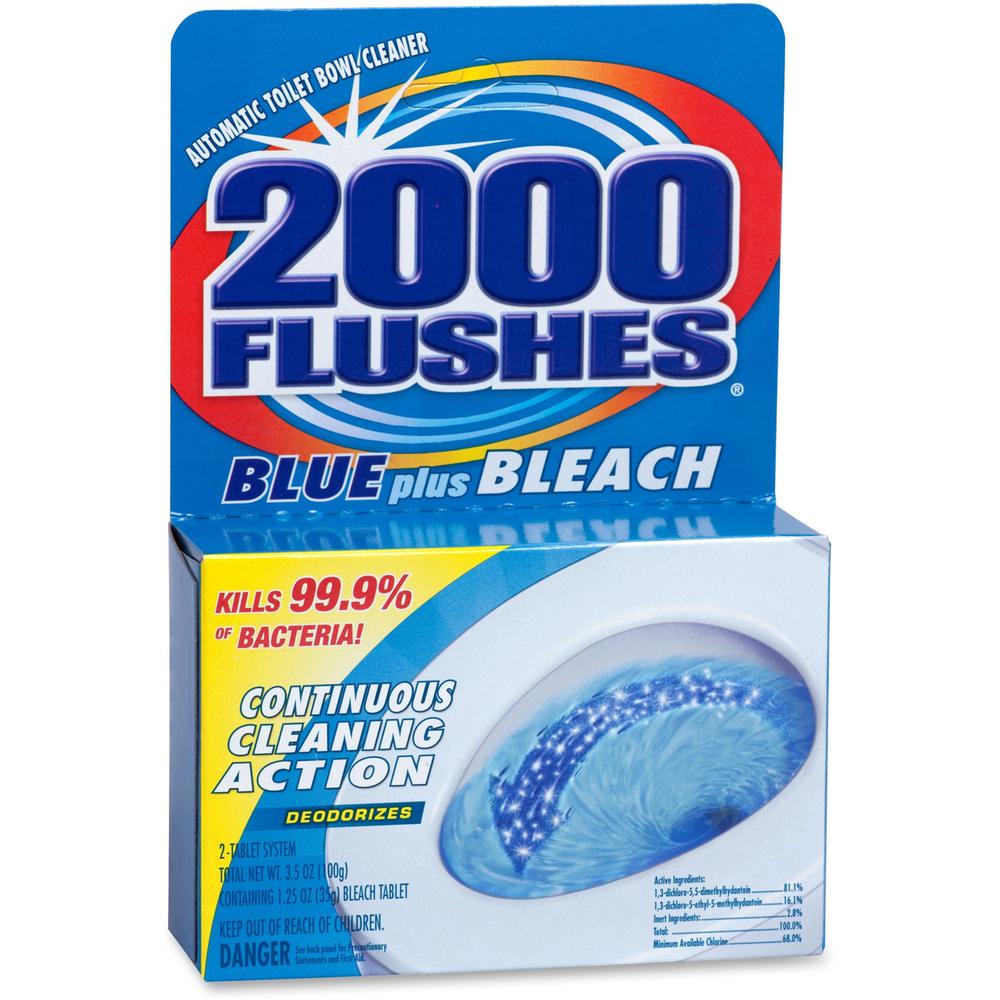 WD-40 2000 Flushes Blue/Bleach Bowl Cleaner Tablets - Concentrate - 3.50 oz (0.22 lb) - 12 / Carton - Antibacterial, Deodorant - Blue. Picture 1