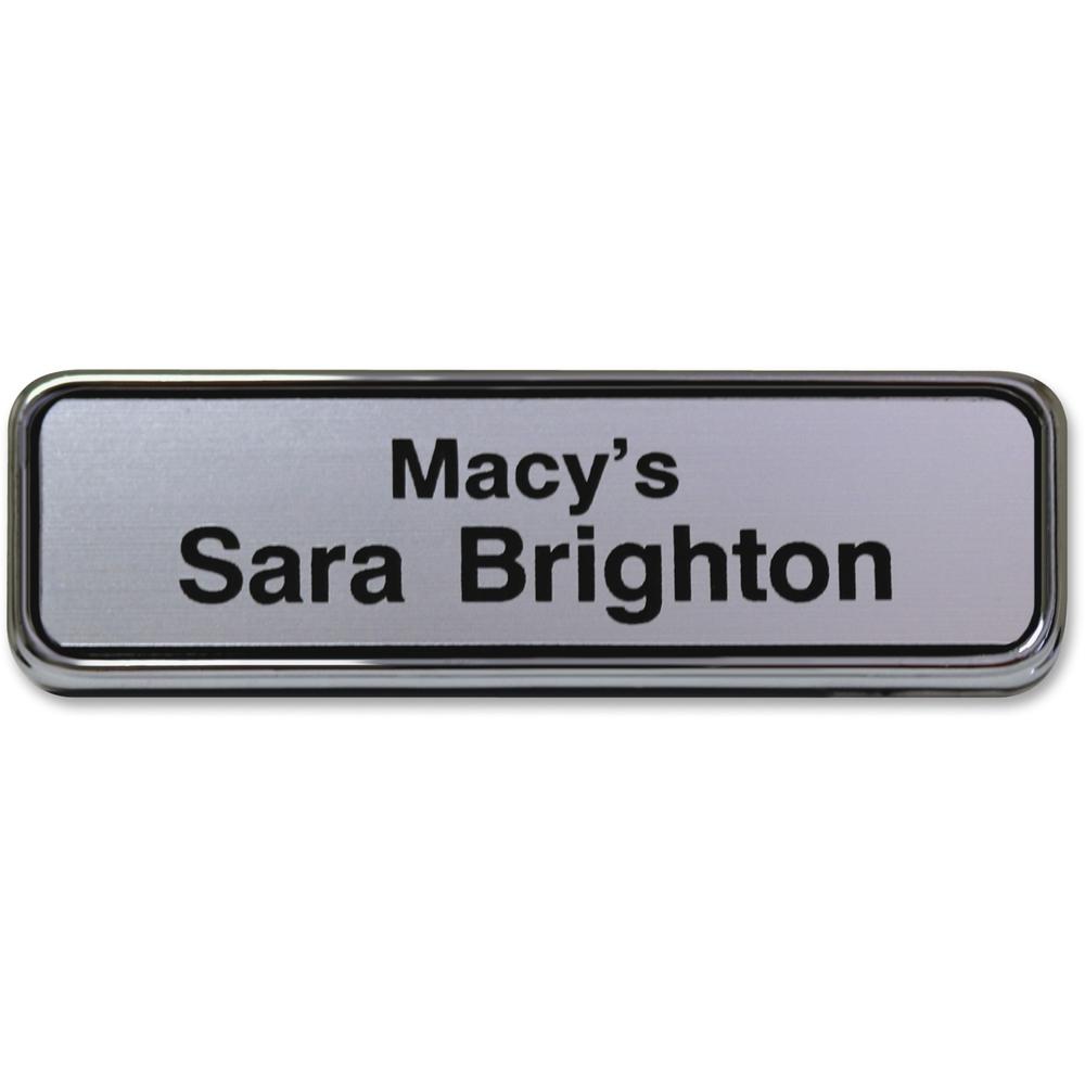 Xstamper Gold Frame Name Badge - 1 Each - 1" Width x 3" Height - Rectangular Shape - Durable - Plastic - Silver. Picture 1