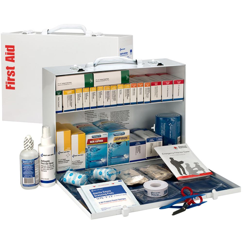 First Aid Only 2-Shelf First Aid Cabinet with Medications - ANSI Compliant - 446 x Piece(s) For 75 x Individual(s) - 11" Height x 15.3" Width x 4.5" Depth Length - Steel Case - 1 Each. Picture 1