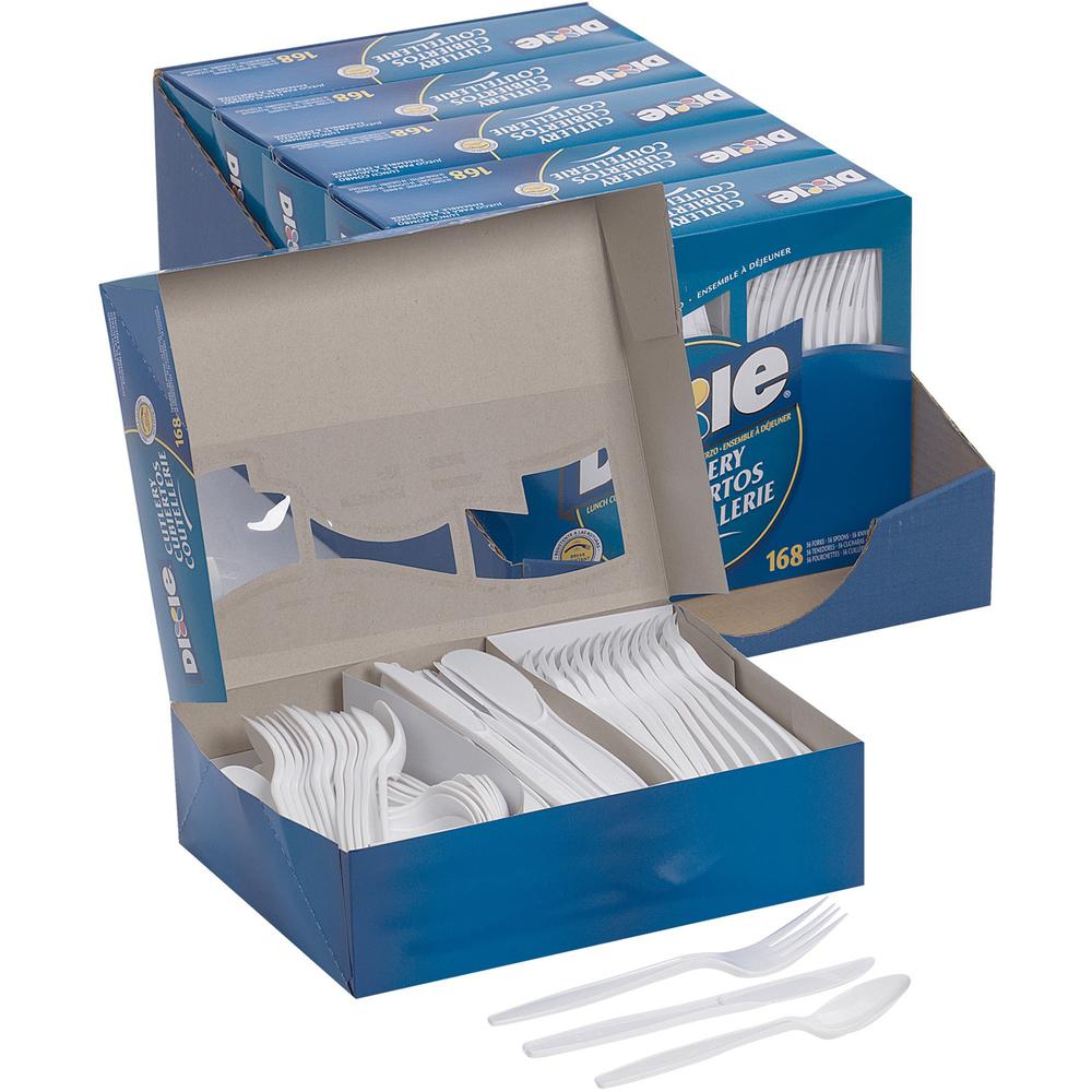 Dixie Heavyweight Disposable Forks, Knives & Spoons Combo Boxes by GP Pro - 168 / Box - 6/Carton - Cutlery Set - 56 x Spoon - 56 x Fork - 56 x Knife - White. Picture 1