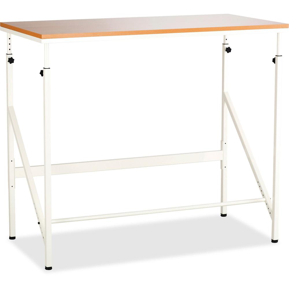 Safco Laminate Tabletop Standing-Height Desk - Melamine Laminate Rectangle, Beech Top - Powder Coated, Cream Base - 48" Table Top Width x 24" Table Top Depth - 50" Height - Assembly Required - White. The main picture.