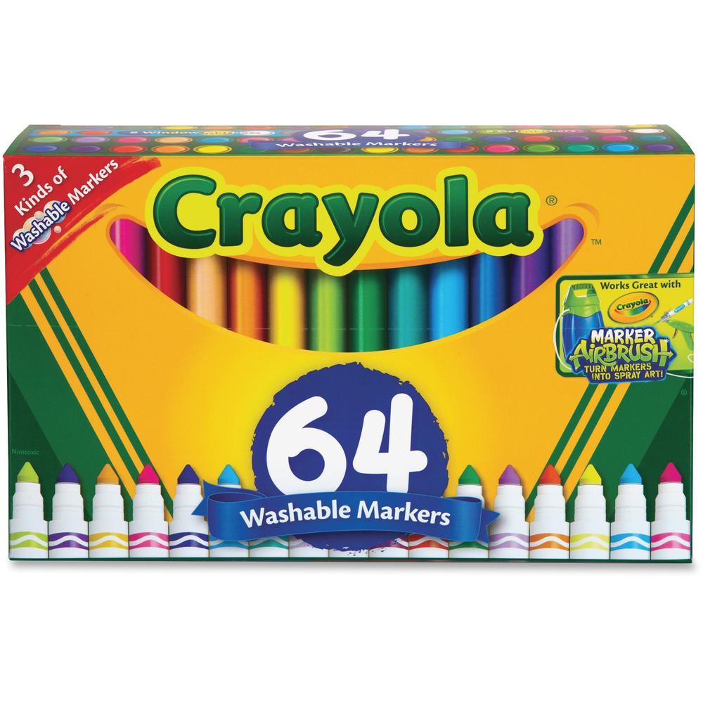 Crayola Washable Markers - Conical Marker Point StyleGel-based Ink - 64 / Set. Picture 1