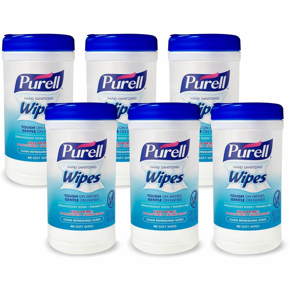 PURELL&reg; Clean Scent Hand Sanitizing Wipes - Clean - White - Durable, Alcohol-free - For Hand, Multi Surface - 40 Per Canister - 6 / Carton. Picture 1