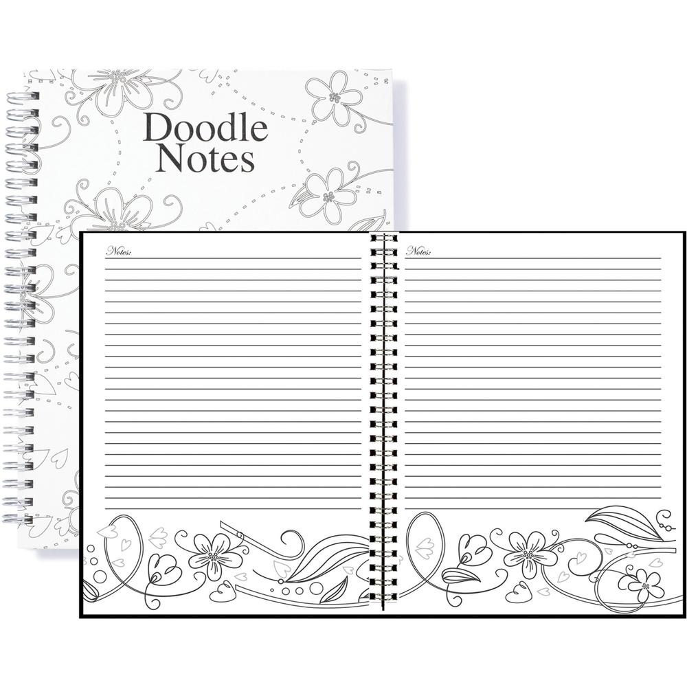 House of Doolittle Doodle Notes Spiral Notebook - 111 Pages - Spiral Bound - 7" x 9" - Black & White Flower Cover - Hard Cover - Recycled - 1 Each. Picture 1