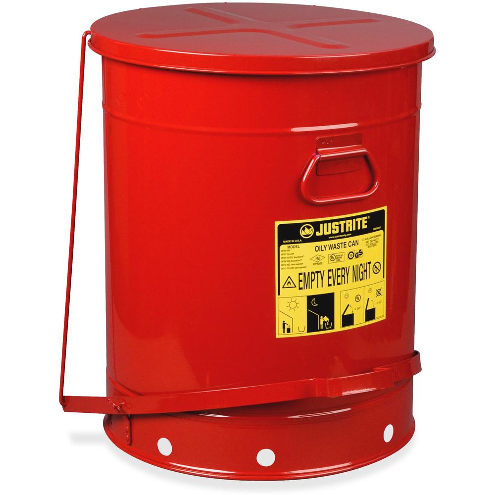 Justrite Just Rite 21-Gallon Oily Waste Can - 21 gal Capacity - Round - Foot Pedal, Rugged, Rust Resistant, Durable, Powder Coated, Chemical Resistant, Moisture Resistant - 23.5" Height x 18.4" Diamet. Picture 1