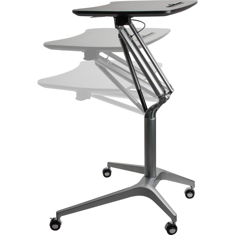 Lorell Gas Lift Height-Adjustable Mobile Desk - Black Rectangle Top - Powder Coated Base - Adjustable Height - 28.70" to 40.90" Adjustment x 28.25" Table Top Width x 18.75" Table Top Depth - 41" Heigh. Picture 1